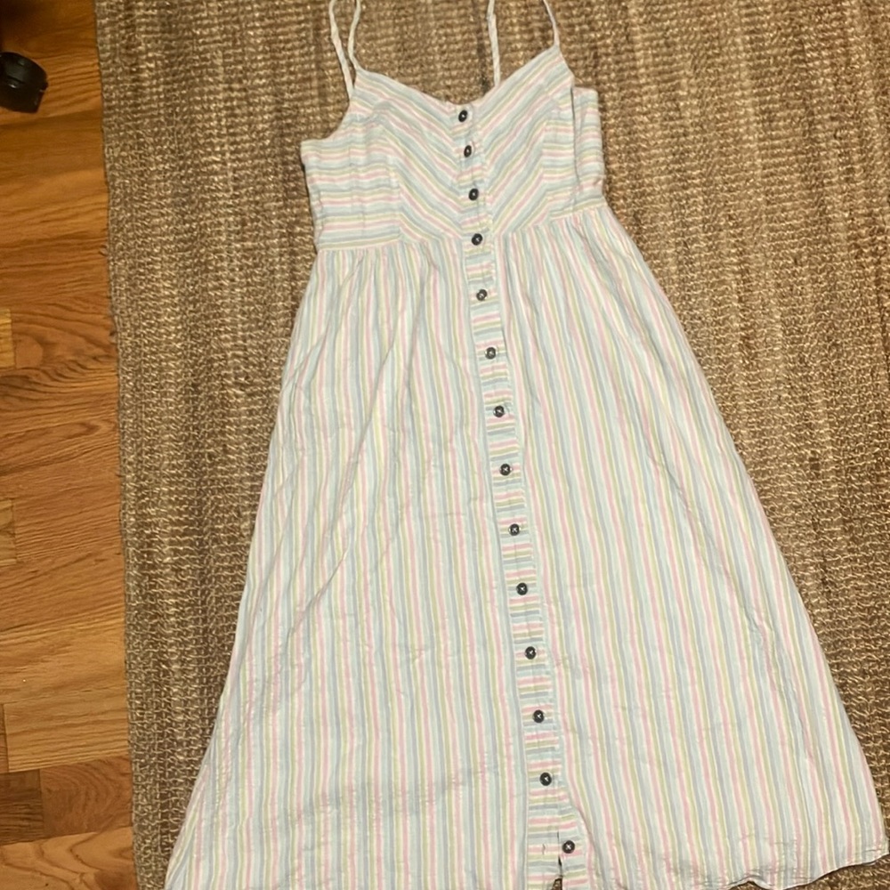 ModCloth Pastel Linen Striped Button-Down Sundress